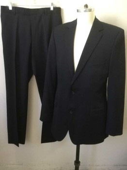 Mens, Suit, Pants, HUGO BOSS, Black, Wool, Solid, 32, 32, Flat Front, Button Tab Closure, Belt Loops