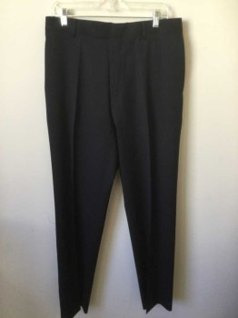 Mens, Suit, Pants, HUGO BOSS, Black, Wool, Solid, 32, 32, Flat Front, Button Tab Closure, Belt Loops