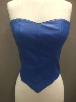 NORTH BEACH LEATHER, Blue, Leather, Solid, Strapless Corset Top, Boned Bodice, Sweetheart Bust, V-shape Pointed Waist, Self Laces at Center Back, Side Zip