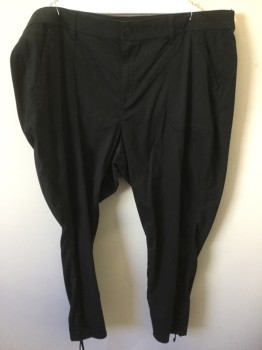 LANE BRYANT, Black, Cotton, Rayon, Solid, Flat Front, Slit Pocket with Sewn Down Square, Side Lacing on Legs