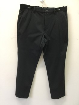 UNIQLO, Black, Polyester, Solid, Zip Fly, Snap Closure, Drawstring Waist Interior, 4 Pockets, Belt Loops, Tapered