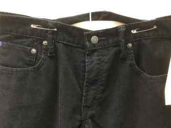 Mens, Casual Pants, GAP, Black, Cotton, Solid, 32, 31, 5 + Pockets, Black Corduroy, Standard 1969