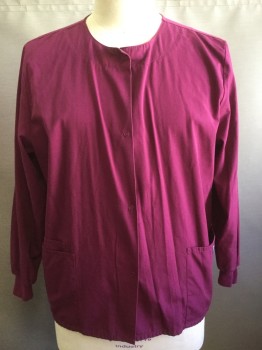 Unisex, Scrubs, Jacket Unisex, CHEROKEE, Red Burgundy, Cotton, Solid, XL, Crew Neck, Long Sleeves, Patch Pocket,  Snap Front, Jersey Cuffs
