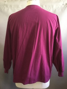 Unisex, Scrubs, Jacket Unisex, CHEROKEE, Red Burgundy, Cotton, Solid, XL, Crew Neck, Long Sleeves, Patch Pocket,  Snap Front, Jersey Cuffs