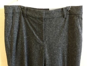 Womens, Slacks, TALBOTS, Heather Gray, Charcoal Gray, White, Wool, Polyester, Speckled, Heathered, 4, 1-1/2" Waist Band, Belt Hoops, Flat Front, Zip Front, 4 Fake Pockets