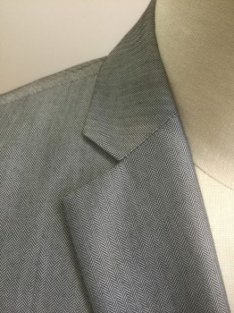 Mens, Suit, Jacket, BAR III, Gray, Polyester, Viscose, Herringbone, 42R, Single Breasted, Notched Lapel, 2 Buttons, 3 Pockets, Gray Pinstriped Lining
