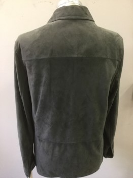 Mens, Leather Jacket, TOM FORD, Gray, Suede, Solid, 42, Shirt Style, Button Front, Collar Attached, Long Sleeves, Pocket Flaps