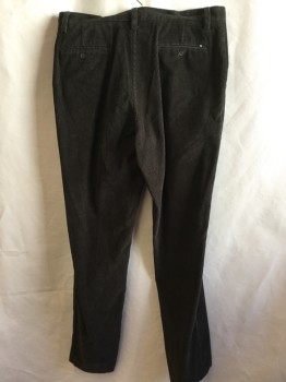 Mens, Casual Pants, NAUTICA, Dk Brown, Cotton, Solid, 36/34, 1.5" Waistband with Belt Hoops, Corduroy,  Flat Front, Zip Front, 4 Pockets