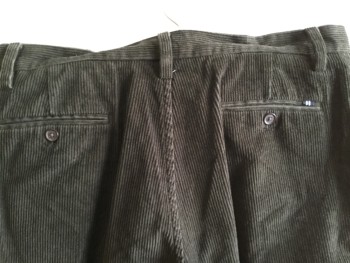 Mens, Casual Pants, NAUTICA, Dk Brown, Cotton, Solid, 36/34, 1.5" Waistband with Belt Hoops, Corduroy,  Flat Front, Zip Front, 4 Pockets