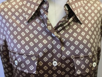 LIMITED, Brown, Cream, Silk, Novelty Pattern, Long Sleeves, Button Front, Collar Attached, 2 Pockets,