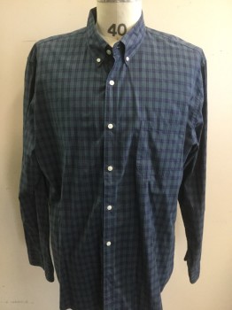 JCREW, Teal Blue, Navy Blue, Red, Cotton, Plaid, Button Down Collar, Long Sleeves, Button Front,
