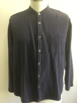 MADE IN U.S.A, Indigo Blue, Cotton, Geometric, Indigo Overdyed, X's Pattern/Texture, Long Sleeve Button Front, Band Collar, 1 Patch Pocket, Old West Historical Reproduction
