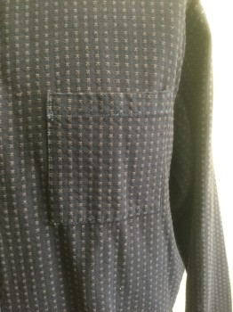 Mens, Historical Fiction Shirt, MADE IN U.S.A, Indigo Blue, Cotton, Geometric, N:19, Sz.XXL, Slv:37, Indigo Overdyed, X's Pattern/Texture, Long Sleeve Button Front, Band Collar, 1 Patch Pocket, Old West Historical Reproduction