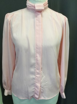 ANNE KLEIN, Pink, Polyester, Solid, Button Front, Hidden Placket, Long Sleeves, Stand Up Collar with Detacheable Detailed Collar with Rouching and Pleating