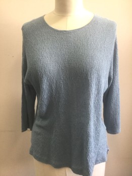 EILEEN FISHER, Slate Blue, Linen, Solid, Earthy Textured Lightweight Knit, 3/4 Sleeves, Scoop Neck, Oversized Fit