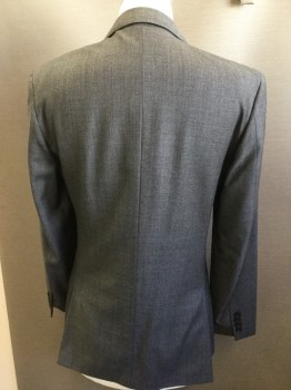 JCREW, Black, Gray, Wool, Solid, Heathered Black, Notched Lapel, 2 Button Front, Pocket Flap,