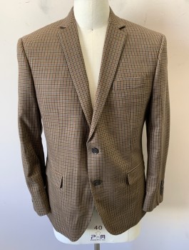 BAR III, Lt Brown, Navy Blue, Brown, Wool, Check , Single Breasted, Notched Lapel, 2 Buttons, 3 Pockets