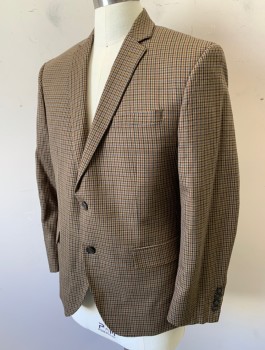 BAR III, Lt Brown, Navy Blue, Brown, Wool, Check , Single Breasted, Notched Lapel, 2 Buttons, 3 Pockets
