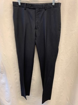 Mens, Suit, Pants, MICHAEL KORS, Dk Gray, Black, Wool, Stripes - Vertical , 34/31, Side Pockets, Zip Front, Flat Front