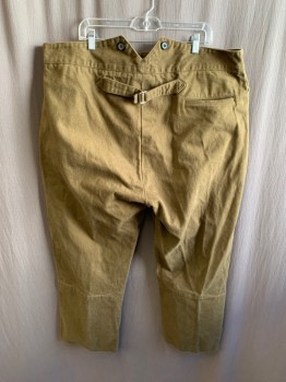 FRONTIER CLASSICS, Dk Brown, Cotton, Solid, Twill, Flat Front, Button Fly,  Suspender Buttons, 3 Pockets + Watch Pocket, Waist Higher in Back, Tab Back Waist Belt, Deep Hem with Crease Mark at Current Hem, Multiples, 1800's