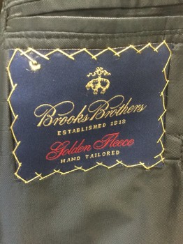 BROOKS BROTHERS, Charcoal Gray, Black, Wool, 2 Color Weave, Birds Eye Weave, Single Breasted, 2 Buttons,  3 Pockets, Notched Lapel, Center Back Vent,