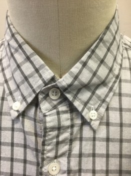 J CREW, Lt Gray, Dk Gray, Cotton, Plaid - Tattersall, Grid , Light Gray with Dark Gray Grid/Tattersall Pattern, Long Sleeve Button Front, Collar Attached, Button Down Collar, 1 Pocket