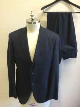 HUGO BOSS , Navy Blue, Cashmere, Elastane, Solid, Felted Cashmere, Single Breasted, Notched Lapel, Hand Picked Collar/Lapel, 3 Pockets, 2 Buttons,