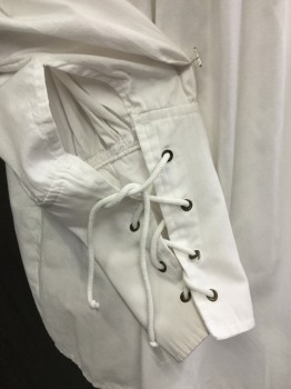 Mens, Historical Fiction Shirt, MTO, Off White, Cotton, Solid, S, Off White, Collar Attached, Pullover, White Lacing Front & 3/4  Sleeves Cuff