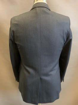 BROOKS BROTHERS, Blue, Black, Wool, Herringbone, 2 Buttons,  Single Breasted, Notched Lapel, Center Back Vent,