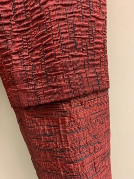 MTO, Red, Black, Polyester, Abstract , Zip Front, Elastic Back Waist, Stitched on Elastic Suspenders, Textured Static Stripe Pattern, Tuck Below Knee