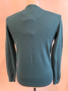 TED BAKER, Dk Green, Wool, Solid, V-neck, Ribbed Knit Neck/Waistband/Cuff