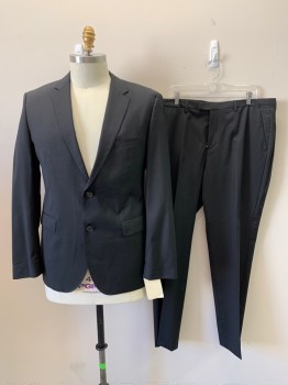 BOSS, Black, Wool, Solid, 2 Button, Notched Lapel, 3 Pockets,