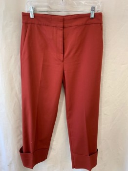 Womens, Slacks, COS, Burnt Orange, Cotton, Nylon, Solid, 6, Side Pockets, Zip Front, Cuffed Hem with Buttons