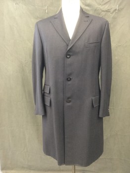 Mens, Coat, Overcoat, HICKEY, Charcoal Gray, Wool, Cashmere, Solid, 46L, Twill, Button Front, Collar Attached, Peaked Lapel, 4 Pockets, Long Sleeves