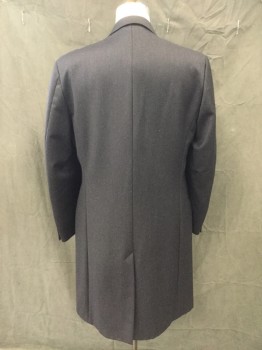 Mens, Coat, Overcoat, HICKEY, Charcoal Gray, Wool, Cashmere, Solid, 46L, Twill, Button Front, Collar Attached, Peaked Lapel, 4 Pockets, Long Sleeves