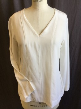 PESERICO, Beige, Polyester, Solid, Wide V-neck, 2 Vertical Panel Front Center, Long Sleeves, ( 2 Light Brown Spots in the Back)