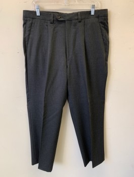 N/L, Charcoal Gray, Dk Gray, Wool, Stripes - Pin, Single Pleated, Button Tab, Zip Fly, Relaxed Leg, 4 Pockets, Belt Loops