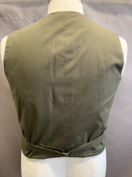 SIAM COSTUMES, Gray, Wool, Cotton, Solid, 4 Buttons, 4 Pockets, Olive Cotton Back with Adjustable Belt