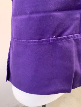 EDWARDS, Purple, Poly/Cotton, Solid, Twill, Short Length, 3 Pockets/Compartments at Hem, Adjustable Strap at Neck, Self Ties at Waist
