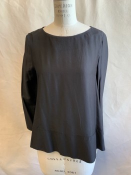 Womens, Top, COS, Black, Rayon, Cotton, Solid, 8, Horizontal Self Ribbed Woven, Scoop Neck, 4.5" Hem, Side Seam Slits, 3/4 Sleeve