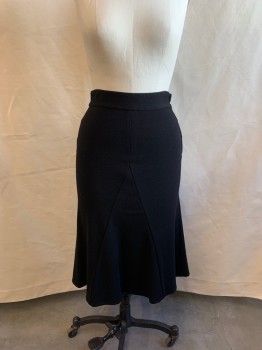 Womens, Skirt, Below Knee, DVF, Black, Wool, Nylon, Solid, W28, Side Zipper, Self Stripe, 2000s