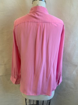 Womens, Blouse, J. CREW, Bubble Gum Pink, Silk, Solid, 12, Collar Attached, Button Front, Long Sleeves, 2 Chest Pockets
