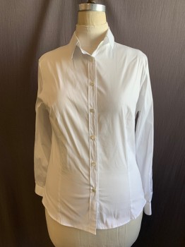 Womens, Blouse, MTO/ANTO, White, Cotton, Elastane, Solid, B 40, Button Front, Collar Attached, Long Sleeves, Button Cuff