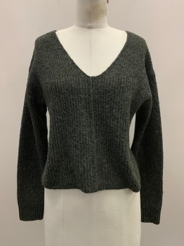 Womens, Pullover, B.P., Dk Green, Moss Green, Polyester, Nylon, 2 Color Weave, XXS, L/S, V Neck, Front Center Inverted Seam,