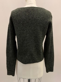 Womens, Pullover, B.P., Dk Green, Moss Green, Polyester, Nylon, 2 Color Weave, XXS, L/S, V Neck, Front Center Inverted Seam,