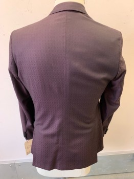 Mens, Sportcoat/Blazer, TED BAKER, Aubergine Purple, Black, Wool, Novelty Pattern, 2 Color Weave, 42 R, Single Breasted, Notched Lapel, 2 Buttons,  2 Welt Pocket,