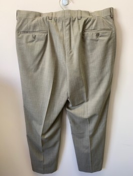 Mens, Slacks, PROSSIMO, Tan Brown, Olive Green, Wool, 2 Color Weave, L30.5, W36, Zip Front, Button Closure, F.F, 4 Pockets, Creased