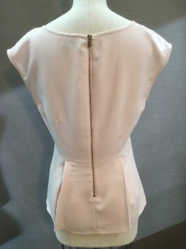 Womens, Top, ANN TAYLOR, Lt Pink, Rayon, Polyester, Solid, 4, Sleeveless, Scoop Neck, Back Center Zip, Back Peplum Hem with Pleats