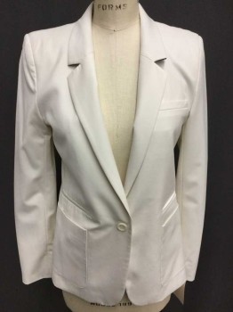Womens, Blazer, ELIZABETH AND JAMES, Ivory White, Polyester, Spandex, Solid, 4, 1 Button, Single Breasted, Notched Lapel,