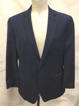 Mens, Suit, Jacket, MICHAEL KORS, Navy Blue, Lt Gray, Lt Blue, Wool, Stripes - Pin, 46R, Navy with Gray and Light Blue Pinstripes, Single Breasted, Notched Lapel, 2 Buttons, 3 Pockets, Black Lining